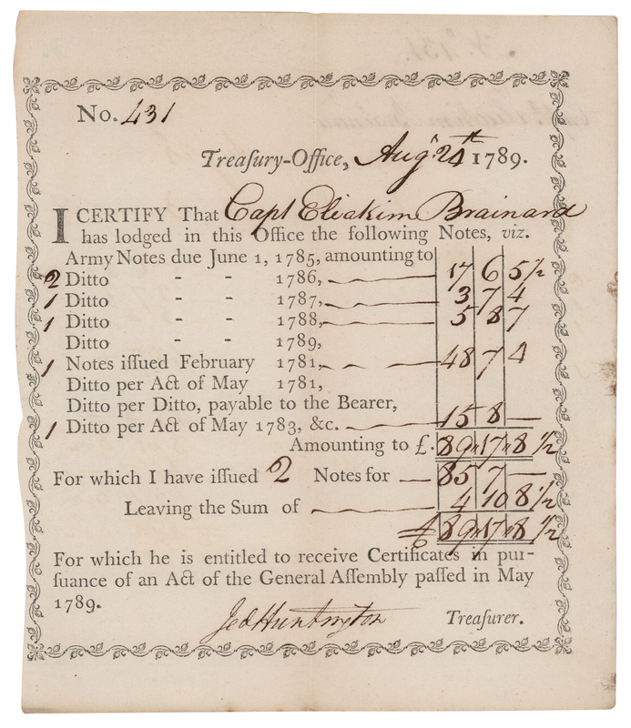 Lot 180 Jedediah Huntington Document Signed