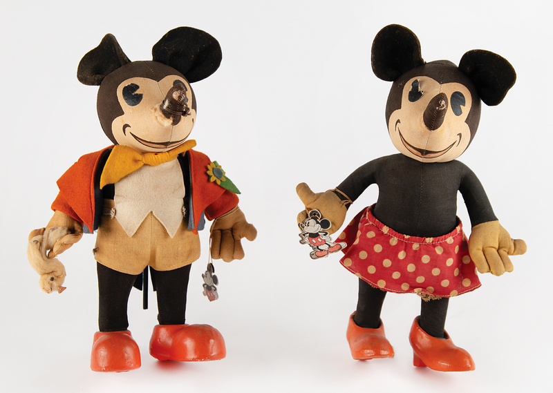Lot 428 Mickey Mouse and Minnie Mouse (2) Dolls by Knickerbocker Toy Co. (c. 1930s)