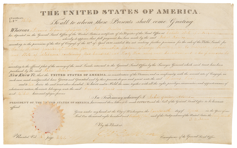 Lot 19 John Quincy Adams Document Signed as President