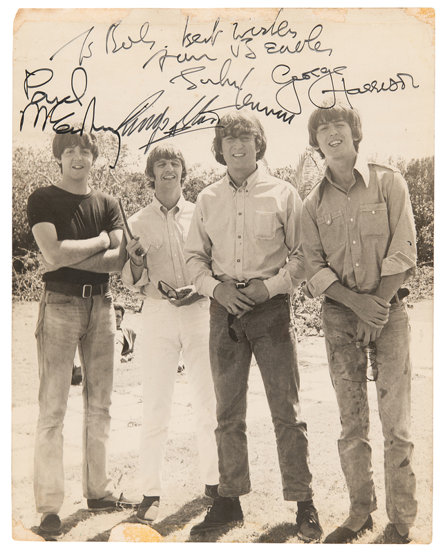 Lot 709 Beatles Signed 'Bahamas' Photograph - Presented to the Makeup Artist of Help!