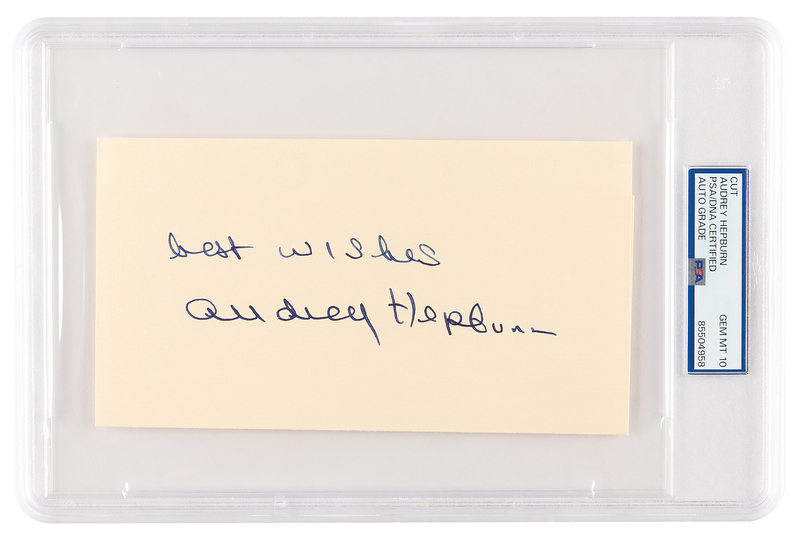 Audrey Hepburn and George Peppard (2) Signatures - PSA GEM MINT 10