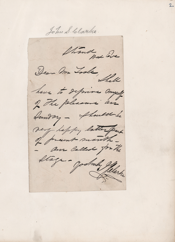 Lot 156 John Wilkes Booth: John Sleeper Clarke Autograph Letter Signed - A Suspect in the Assassination of President Abraham Lincoln