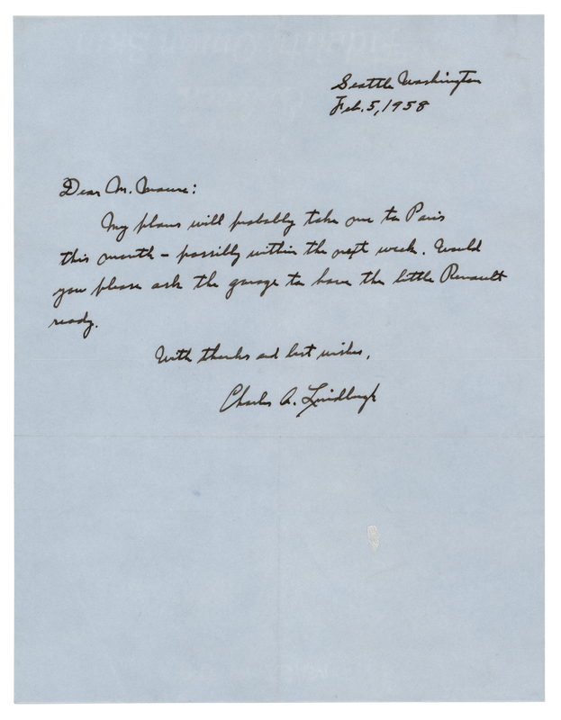 Lot 285 Charles Lindbergh Autograph Letter Signed