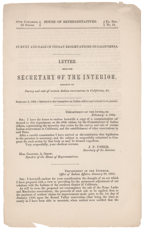 Lot 201 Native Americans: Official Printing of a Letter on 
