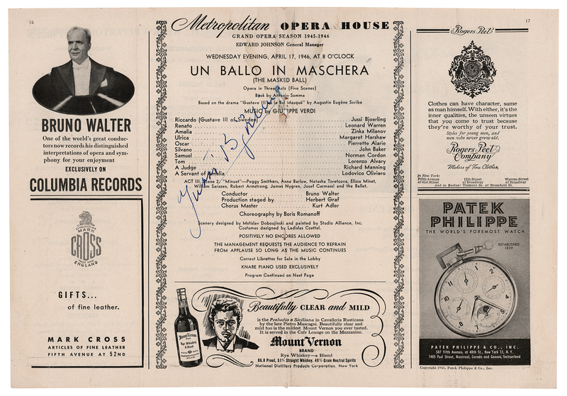 Lot 725 Jussi Björling Signed Metropolitan Opera House Program Page (1946)