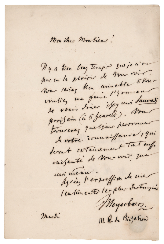 Lot 732 Giacomo Meyerbeer Autograph Letter Signed