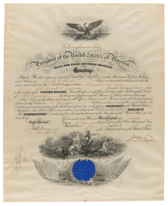 Lot 102 William H. Taft Document Signed as President
