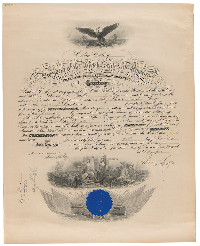 Lot 38 Calvin Coolidge Document Signed as President