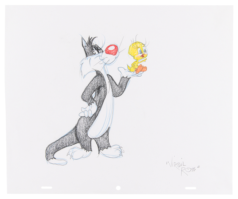 Lot 523 Virgil Ross Signed Original Drawing of Sylvester and Tweety