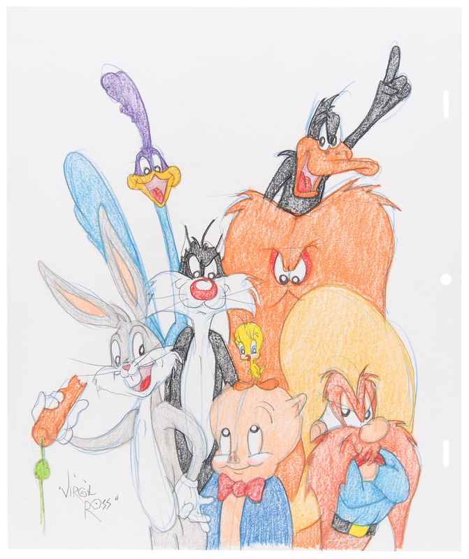 Lot 525 Virgil Ross Signed Original Drawing of Looney Tunes Characters