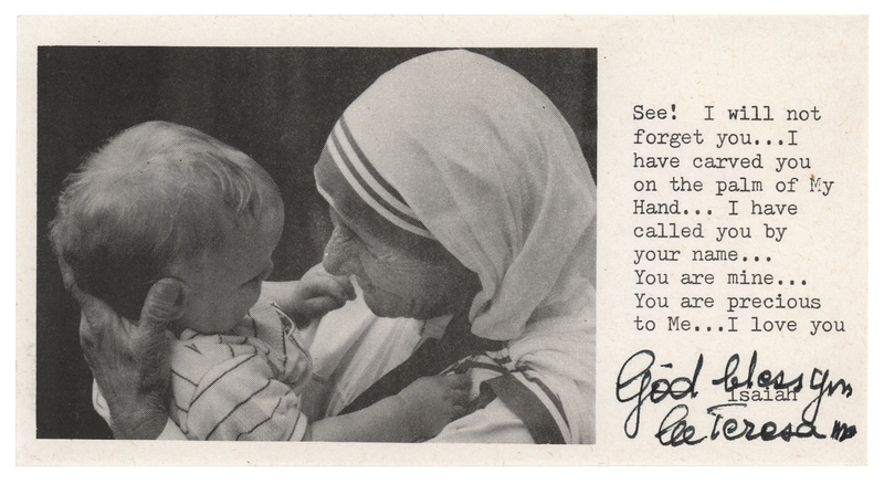 Lot 199 Mother Teresa Signed Prayer Slip