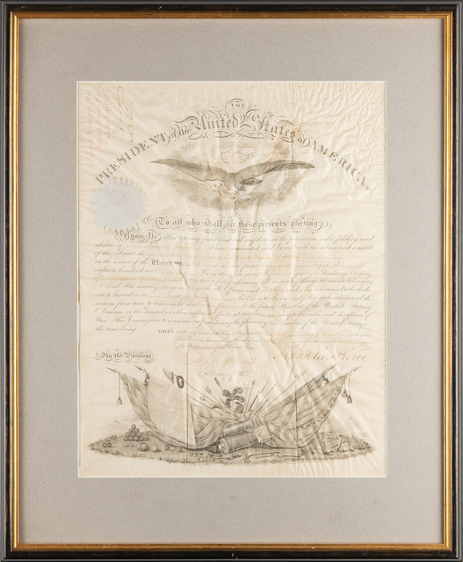 Lot 4 Franklin Pierce and Jefferson Davis Document Signed as President and Secretary of War