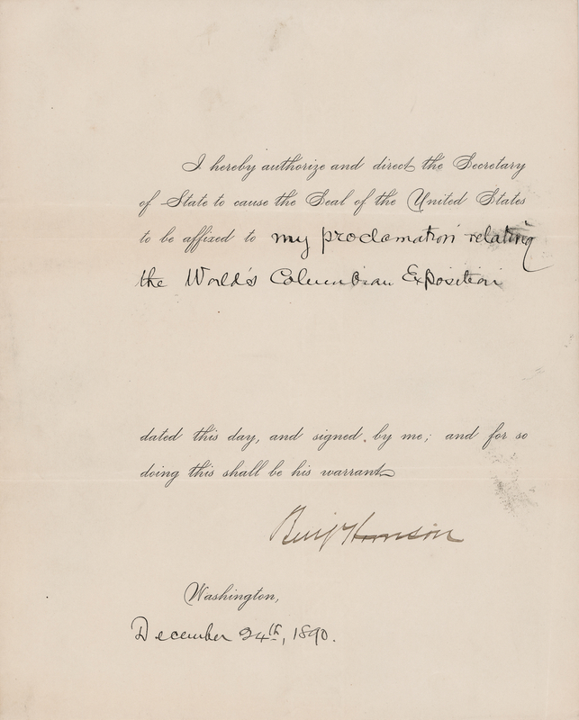 Lot 61 Benjamin Harrison Document Signed as President for a 