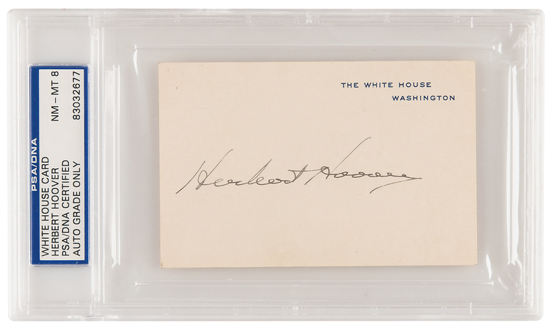 Lot 68 Herbert Hoover Signed White House Card - PSA NM-MT 8