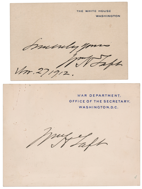 Lot 100 William H. Taft (2) Signed Cards - White House and War Department