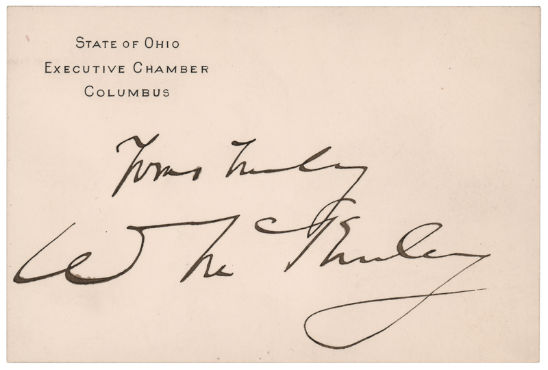 Lot 77 William McKinley Signed 'State of Ohio, Executive Chamber' Card