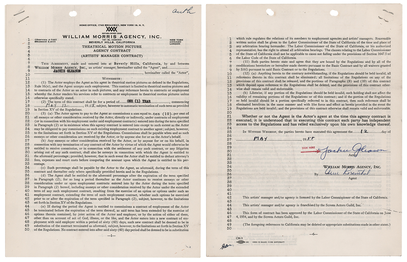 Lot 842 Jackie Gleason Document Signed