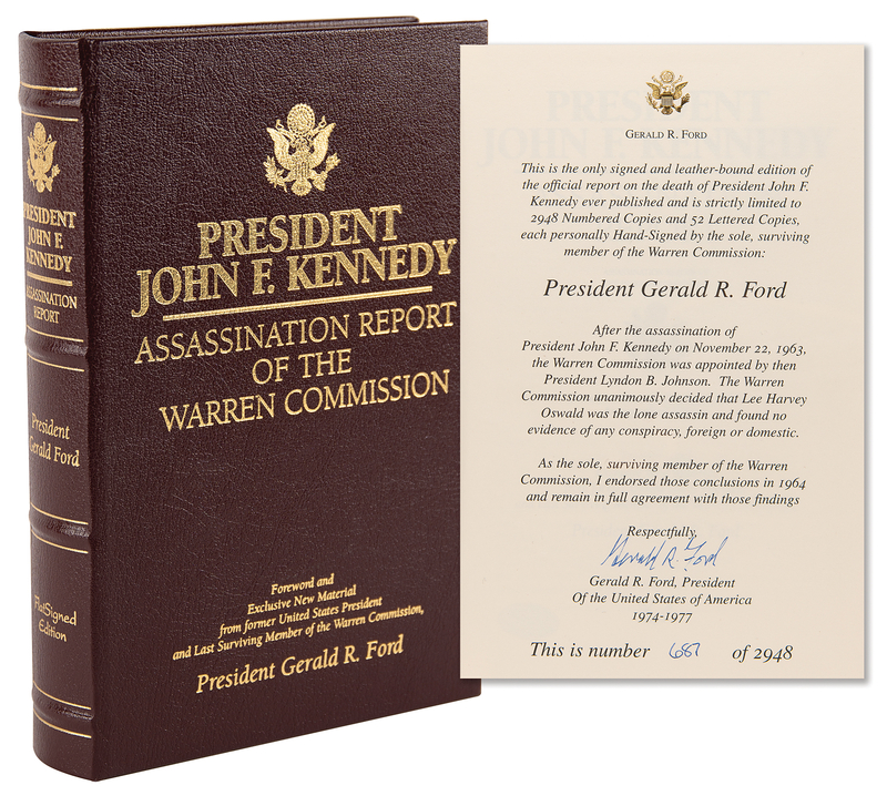 Lot 46 Gerald Ford Signed Book - Assassination Report of the Warren Commission (Ltd. Ed. #687/2948)