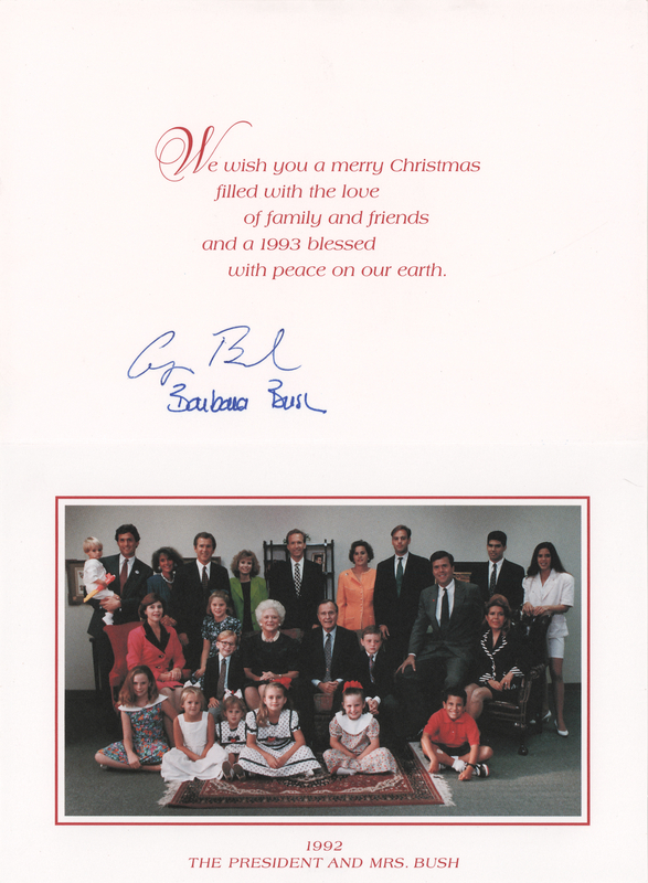 Lot 26 George and Barbara Bush Signed White House Christmas Card (1992)