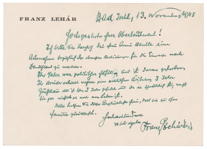 Lot 727 Franz Lehar Autograph Letter Signed