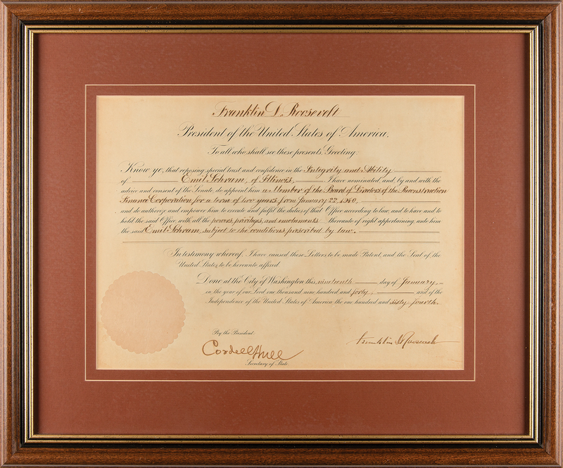 Lot 94 Franklin D. Roosevelt Document Signed as President