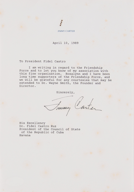 Lot 12 Jimmy Carter Typed Letter Signed to Fidel Castro