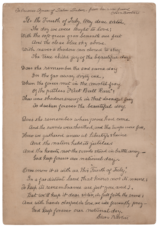 Lot 136 Clara Barton Twice-Signed Autograph Poem on a Boudoir Card Photograph