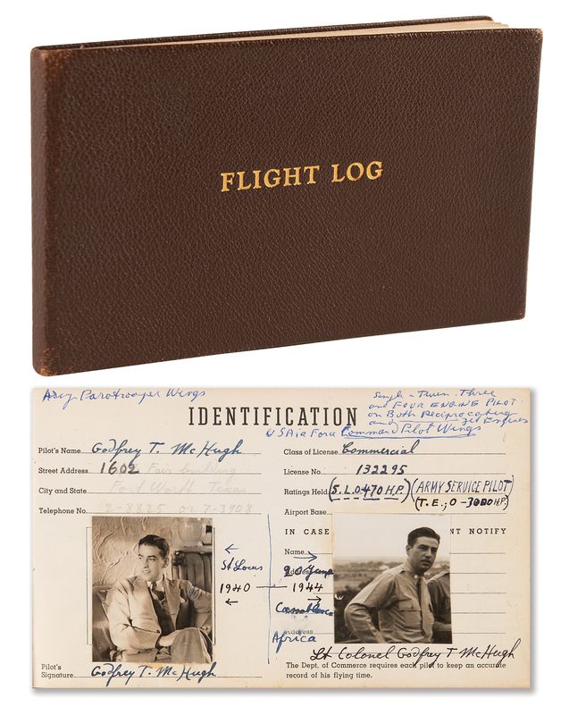 Lot 266 Godfrey McHugh's Personal World War II Flight Log - September 15, 1941, to December 31, 1944 - Featuring (47) Signatures