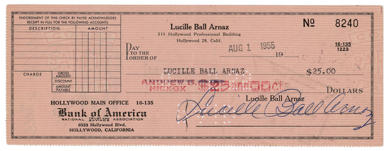 Lot 809 Lucille Ball Signed Check