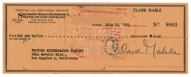 Lot 841 Clark Gable Signed Check