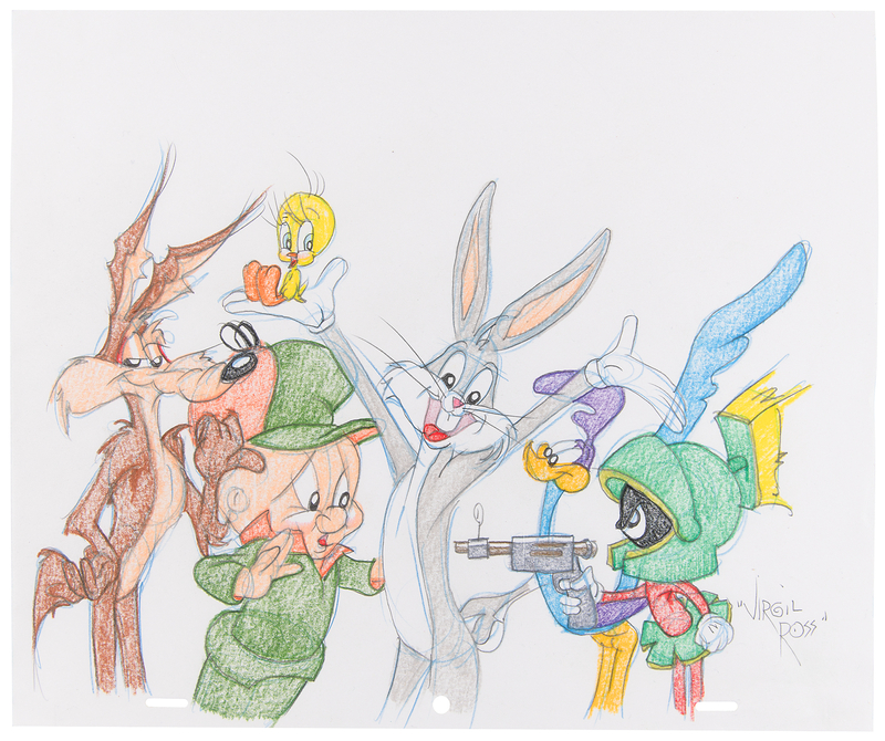 Lot 526 Virgil Ross Signed Original Drawing of Looney Tunes Characters