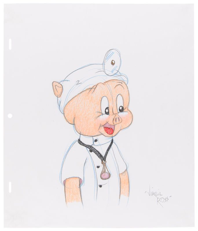Lot 528 Virgil Ross Signed Original Drawing of Porky Pig