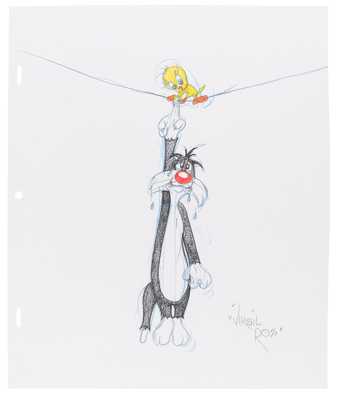 Lot 529 Virgil Ross Signed Original Drawing of Sylvester and Tweety