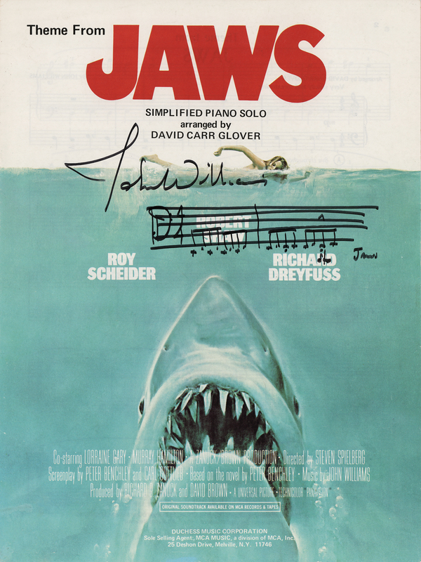 Lot 908 John Williams Signed 'Jaws Theme' Sheet Music Booklet with Autograph Music Quotation