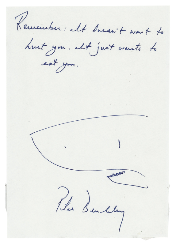 Lot 627 Peter Benchley 'Jaws' Sketch with Handwritten Note
