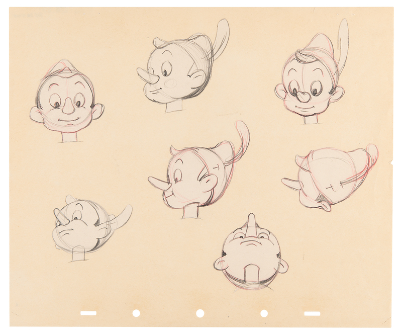 Lot 463 Pinocchio early production model sheet drawing from Pinocchio