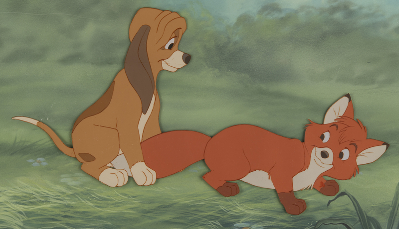 Lot 388 Tod and Copper production cel and production background from Fox and the Hound