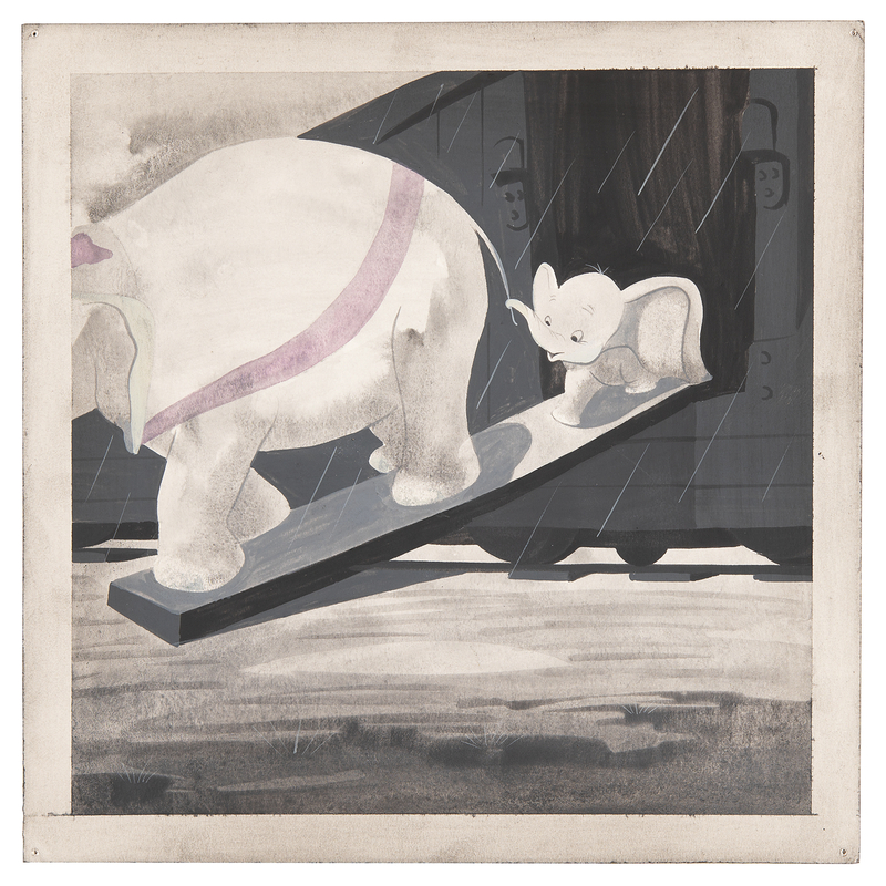 Lot 372 Mary Blair concept painting of Dumbo and Mrs. Dumbo for Dumbo