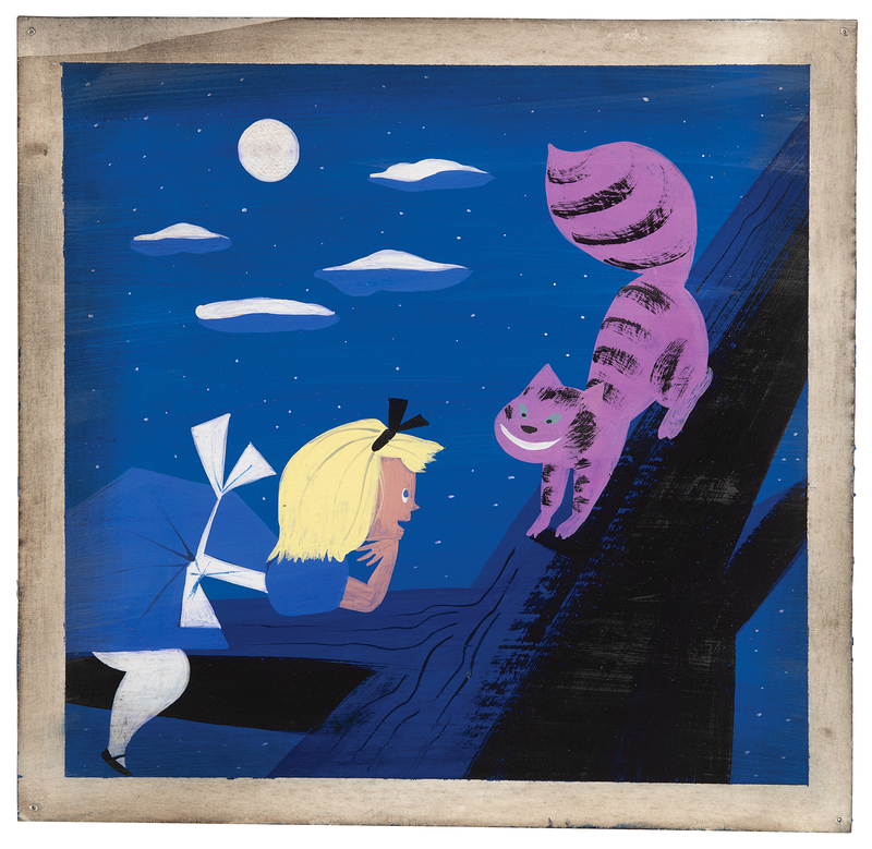 Lot 396 Mary Blair concept painting of Alice and the Cheshire Cat for Alice in Wonderland