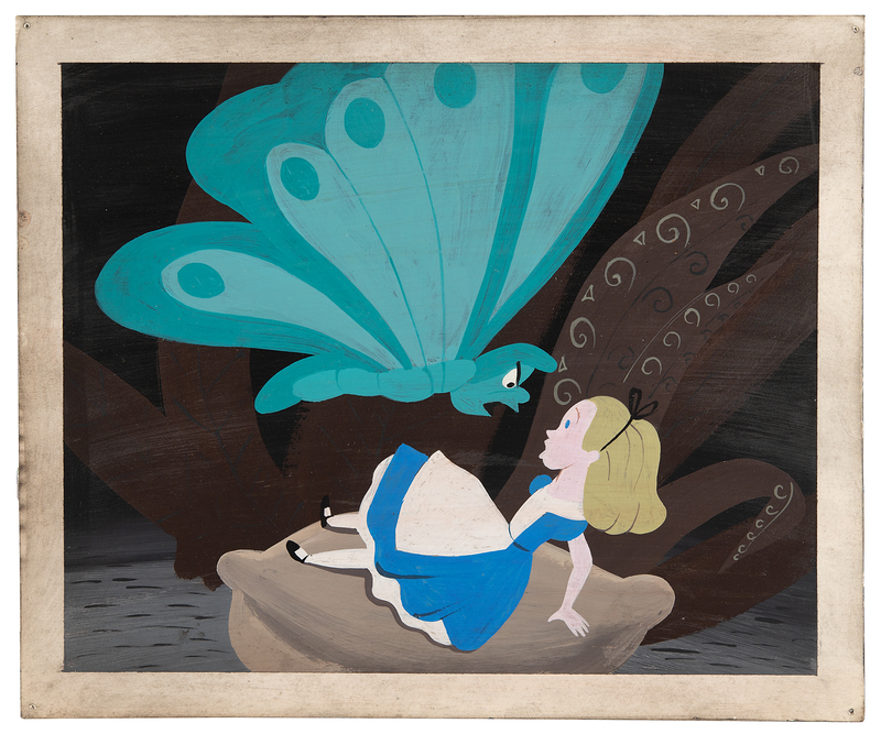 Lot 395 Mary Blair concept painting of Alice and the Butterfly for Alice in Wonderland