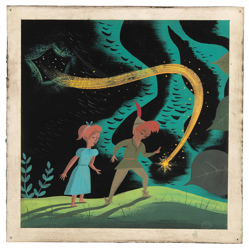 Lot 397 Mary Blair concept painting of Peter Pan, Tinker Bell, and Wendy Darling for Peter Pan
