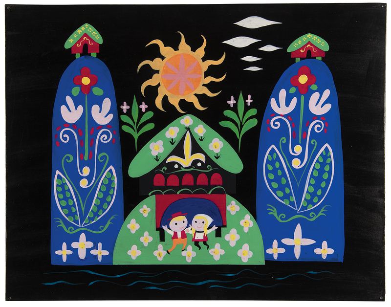 Lot 399 Mary Blair concept painting of the Swedish exhibit for the It's a Small World ride