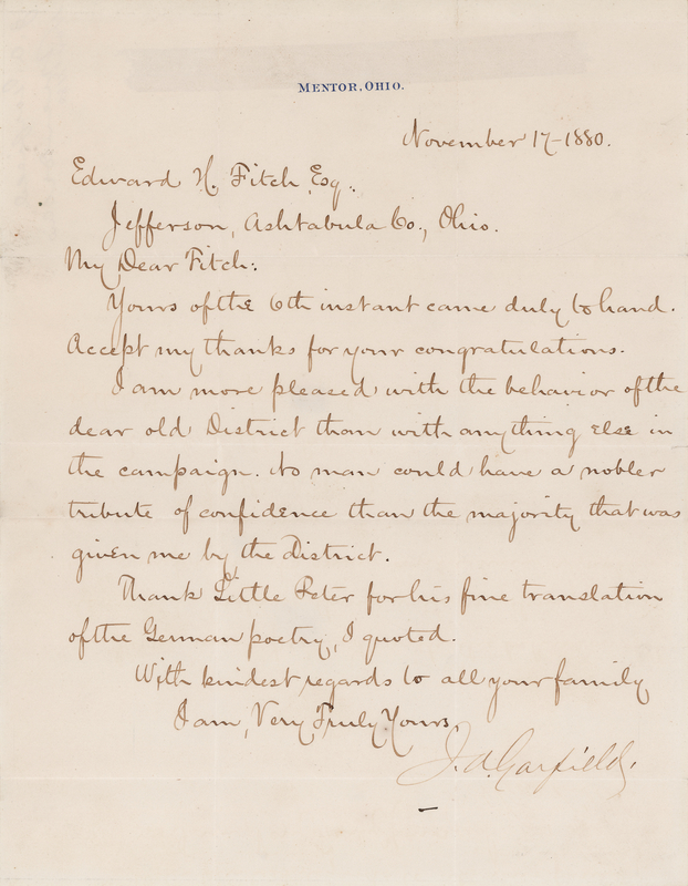 Lot 53 James A. Garfield Letter Signed as President-Elect: 