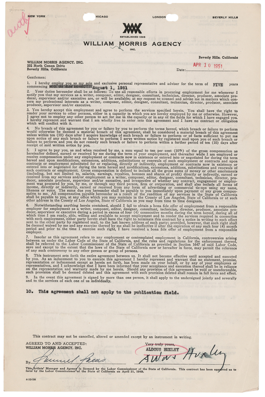 Lot 665 Aldous Huxley Twice-Signed Document
