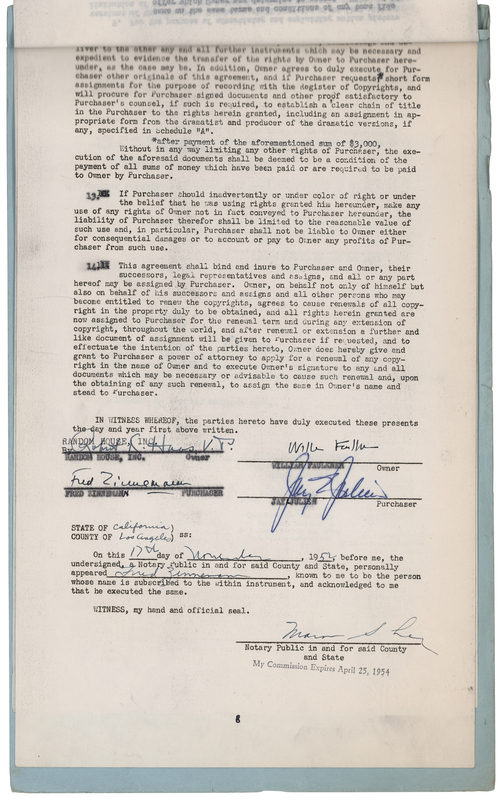 Lot 648 William Faulkner and Fred Zinnemann Document Signed for 'The Old Man'