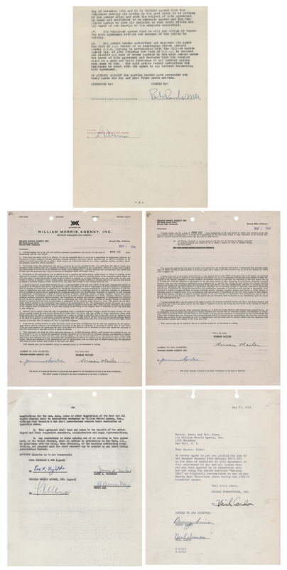 Lot 699 Writers (4) Documents Signed: Mailer, Michener, Simon, and Warren