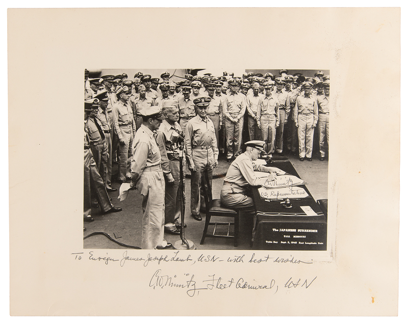 Lot 269 Chester Nimitz Twice-Signed Oversized Photograph of Japanese Surrender
