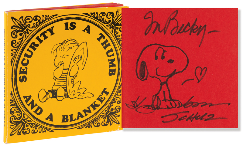 Lot 544 Charles Schulz Signed Sketch of Snoopy in Book - Security is a Thumb and a Blanket