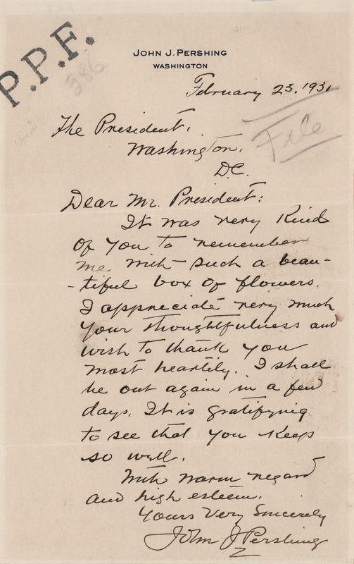 Lot 272 John J. Pershing Autograph Letter Signed to President Herbert Hoover