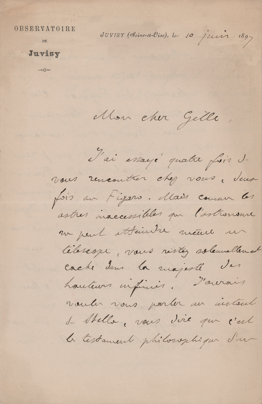 Lot 654 Camille Flammarion Autograph Letter Signed: 